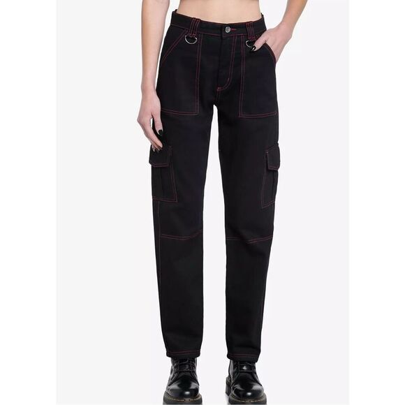 Daisy Street Pants - Hot Topic Daisy Street  Black & Pink Contrast Stitch Carpenter Pants Size 3/27